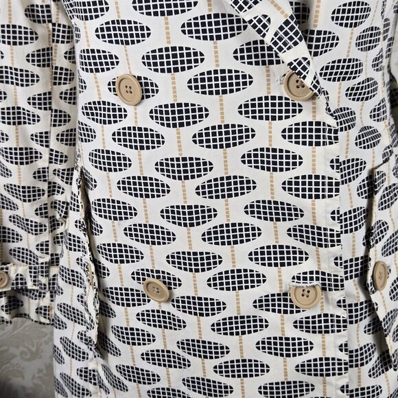 Gap Size XS Coated Cotton Trench Coat Cream Geometric Print Double Breasted Belt - Picture 6 of 16